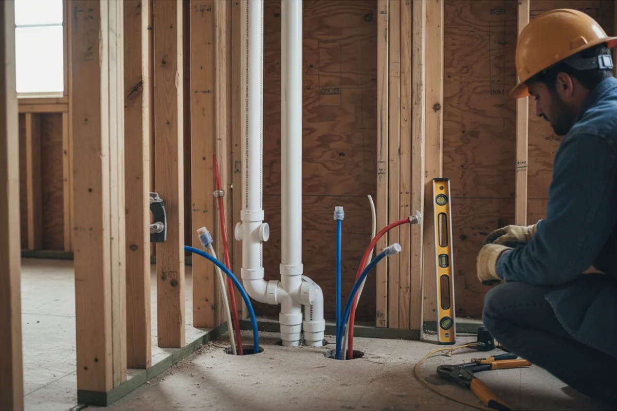 Drain and supply rough-in during Leak Detection in Adams